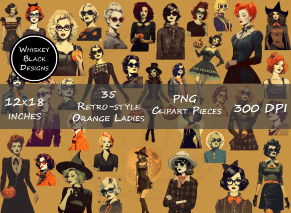 Download Retro-Style Black &amp; Orange Collage Girls - Style Collection