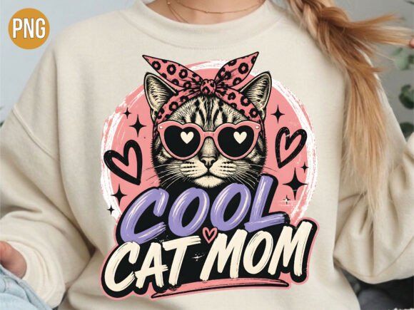 Download Cool Cat Mom Retro Style PNG T-Shirt - Style Collection