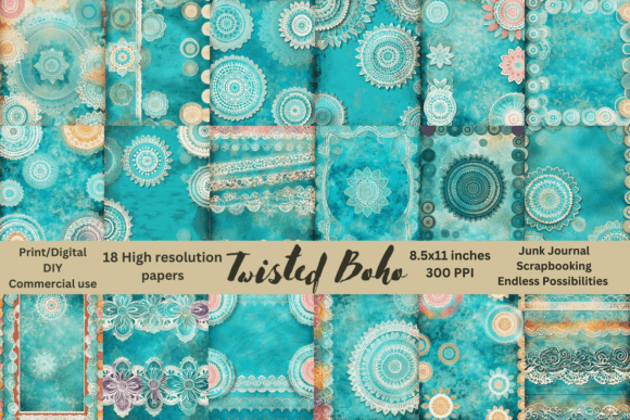 Download 18 Hi-Res 8.5x11 Bohemian Style Papers - Style Collection
