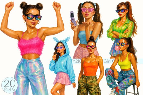 Download Y2K Girl Clipart Bundle, Retro Style - Style Collection