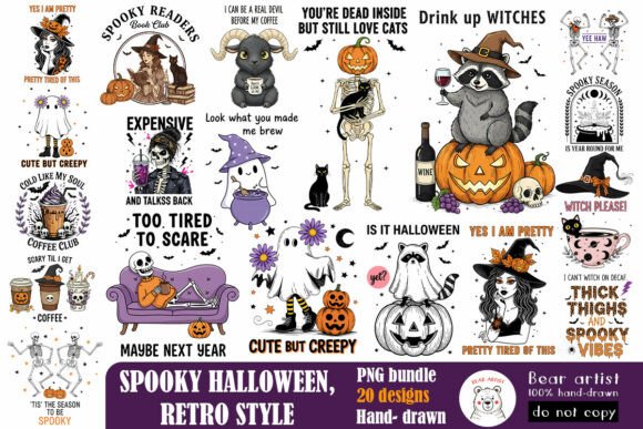Download Spooky Halloween,Retro Style PNG Bundle - Style Collection